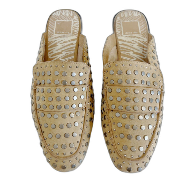 Dolce Vita Maura Leather Studded Mules Tan Leather Silver Studs Women's Size 8.5 - Picture 1 of 8